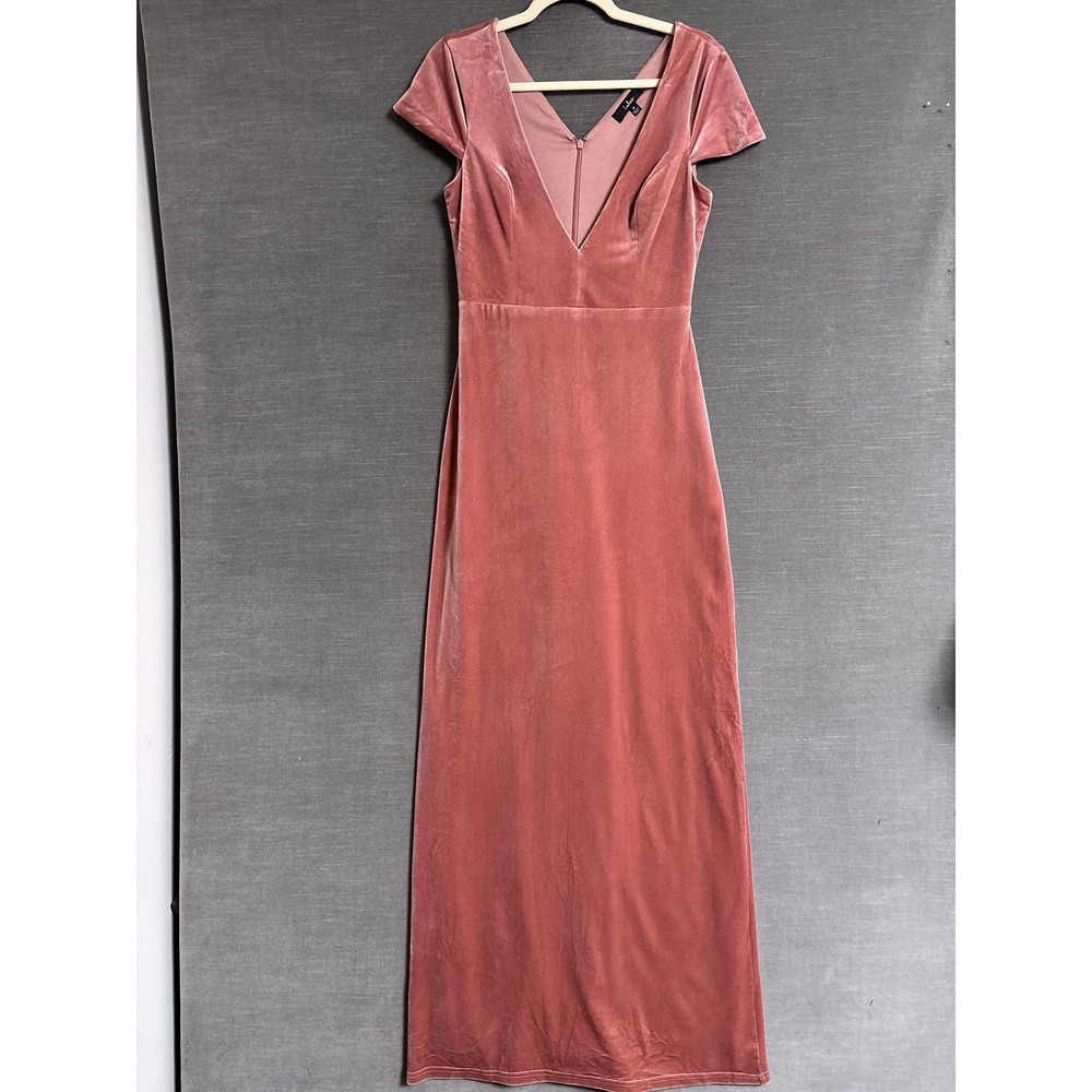 Lulus Dress M Dusty Rose Pink Velvet Maxi Formal Wedding Evening Gown Bodycon